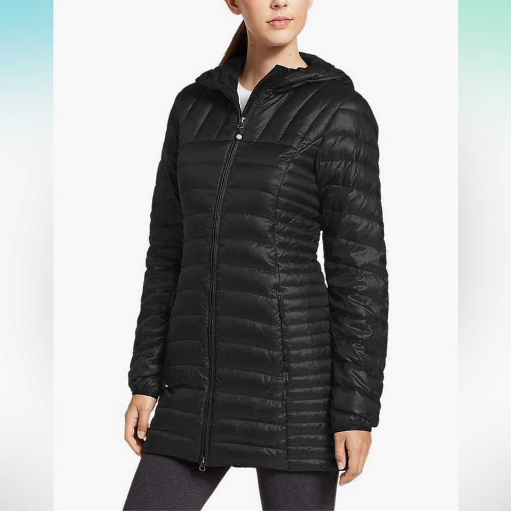 Eddie Bauer Women's Astoria Down Parka Black Hooded Puffer Coat Winter Jacket XS